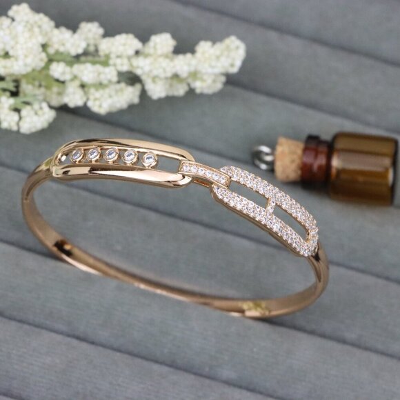 Elegant Rose Gold Bangle with Crystal Detail, XPBL0458 - Picture 1 of 12